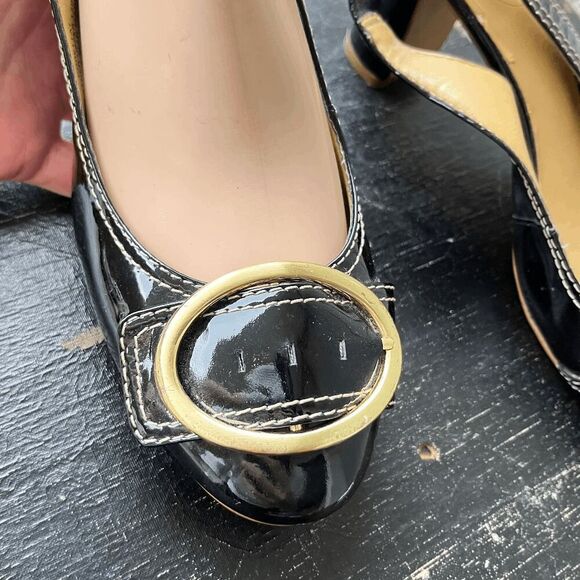 Y2K Easy Spirit Black Patent Slingback Block Heels Buckle 7.5 - Picture 4 of 9
